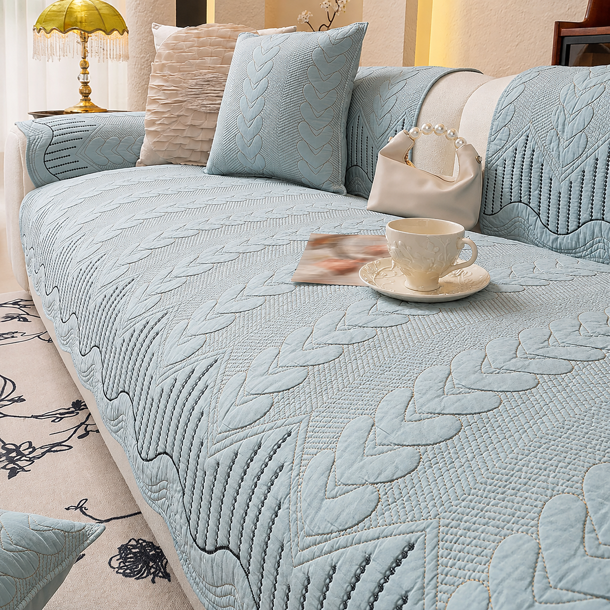 Non Slip Elegant Cotton Quilted Couch Cover