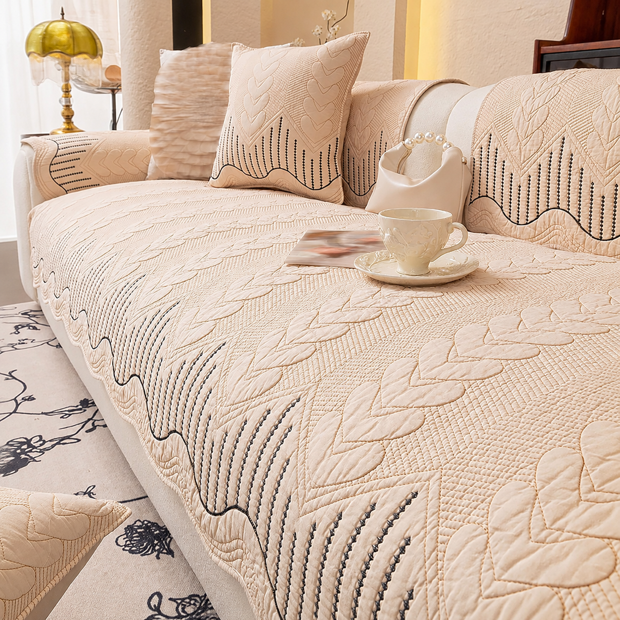 Non Slip Elegant Cotton Quilted Couch Cover