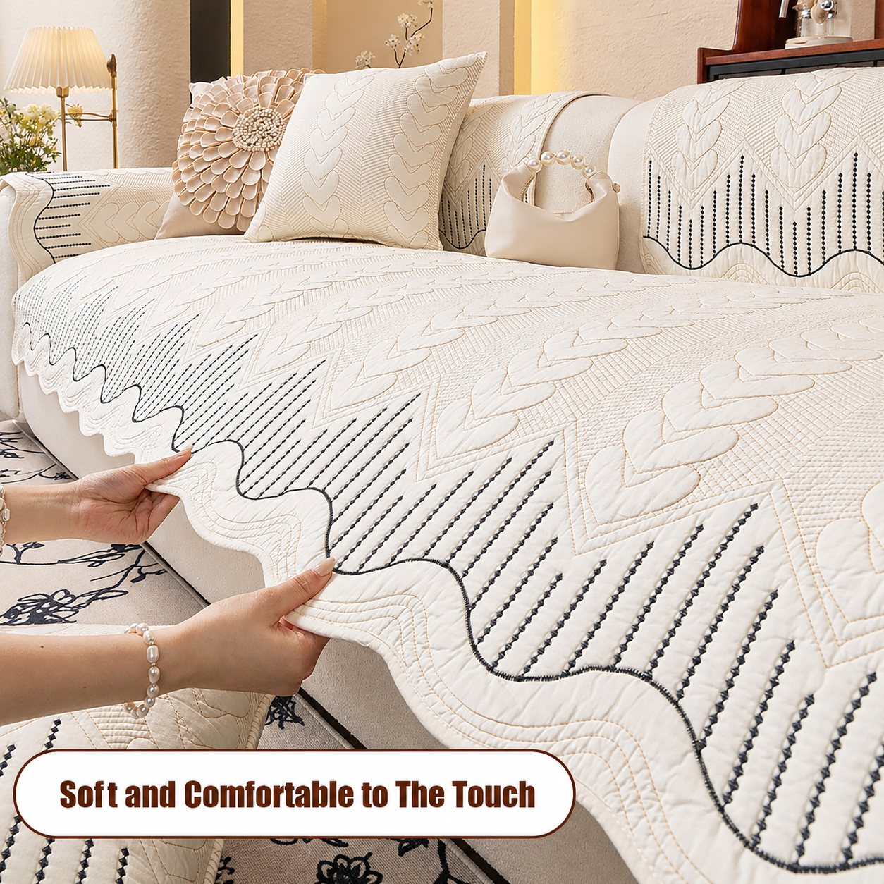 Non Slip Elegant Cotton Quilted Couch Cover