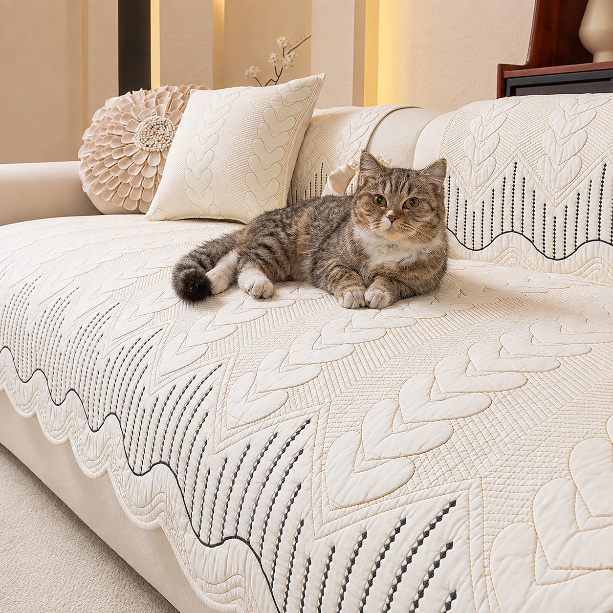 Non Slip Elegant Cotton Quilted Couch Cover