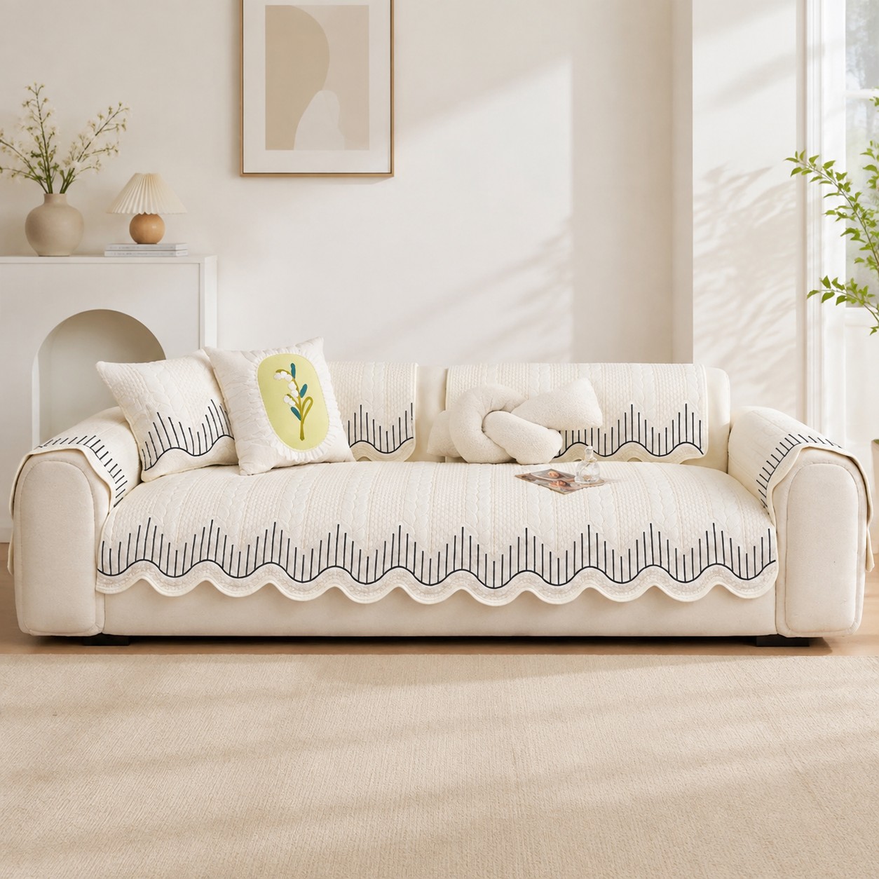 Non Slip Elegant Cotton Quilted Couch Cover
