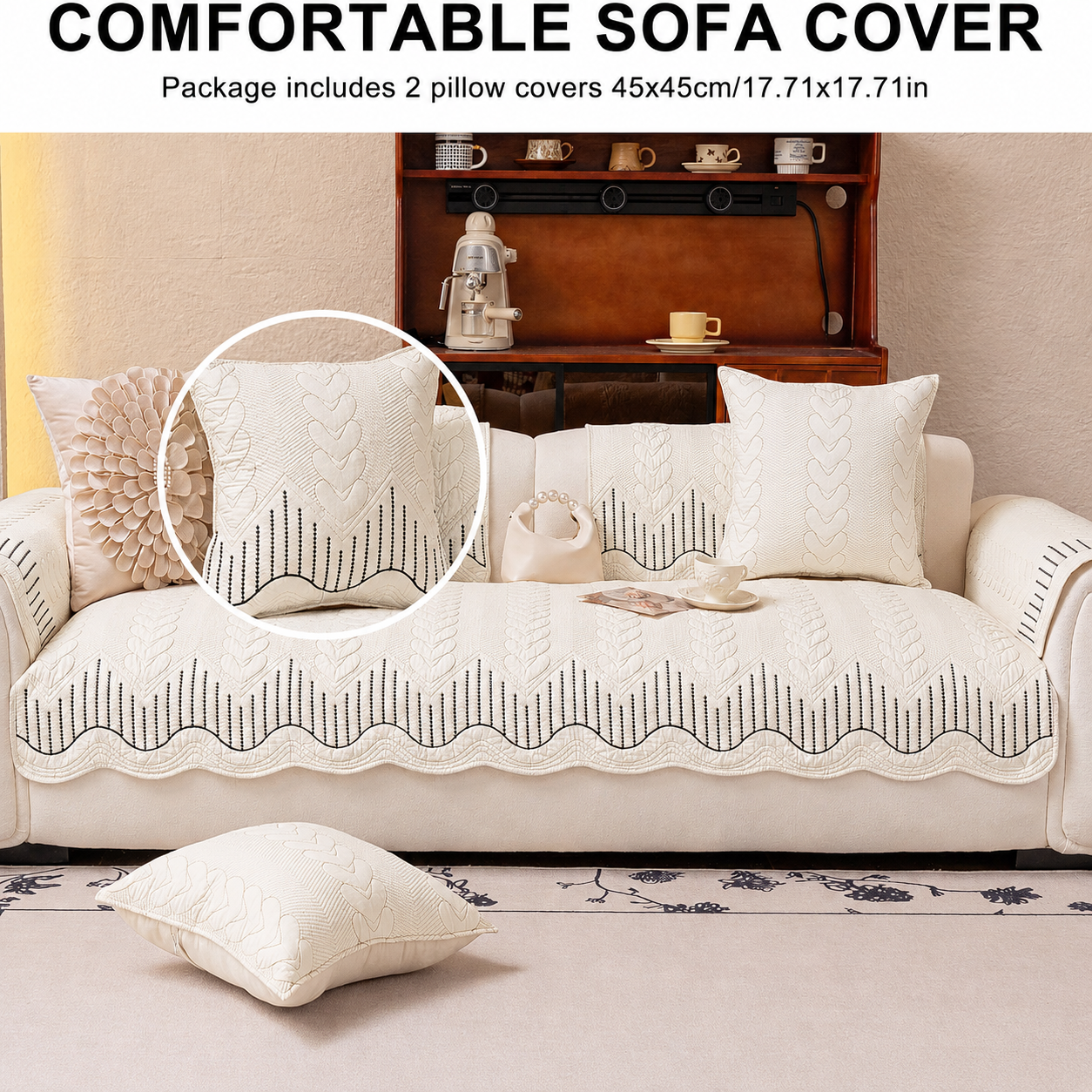 Non Slip Elegant Cotton Quilted Couch Cover