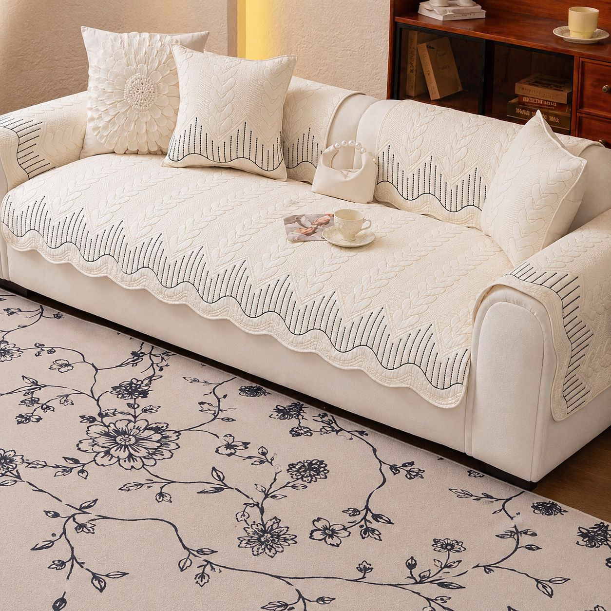 Non Slip Elegant Cotton Quilted Couch Cover