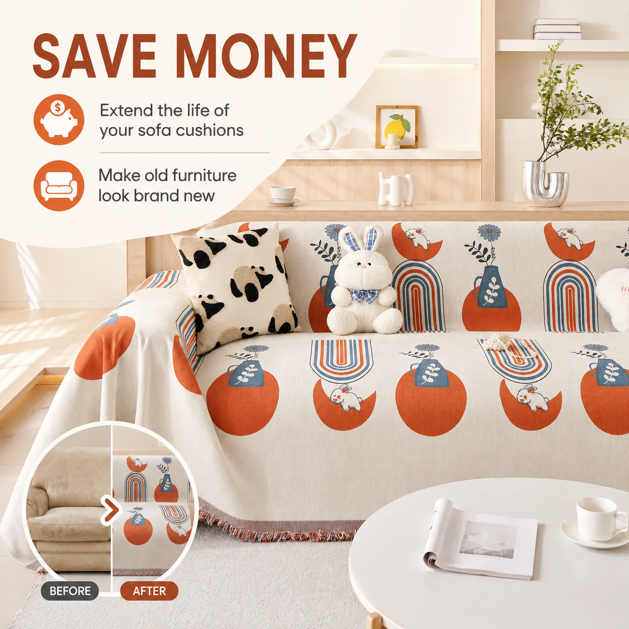 Non-Slip Geometric Diamond Chenille Tassels Sofa Couch Cover