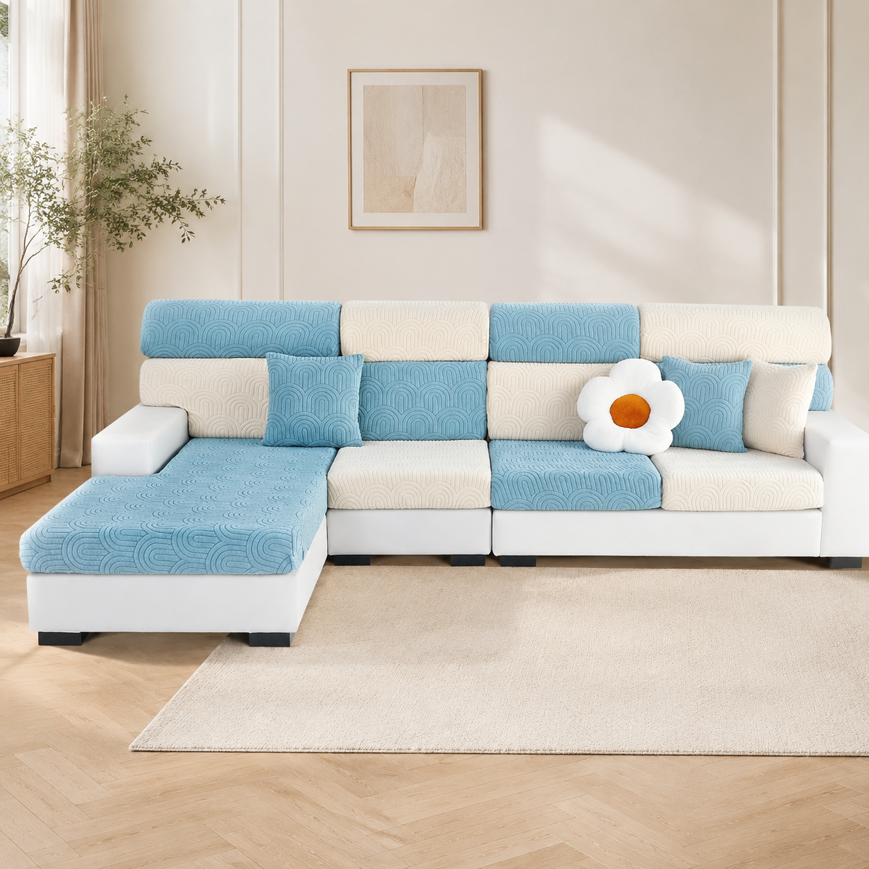 Anti Slip Geometric L Shaped Sectional Cushion Sofa Couch Cover
