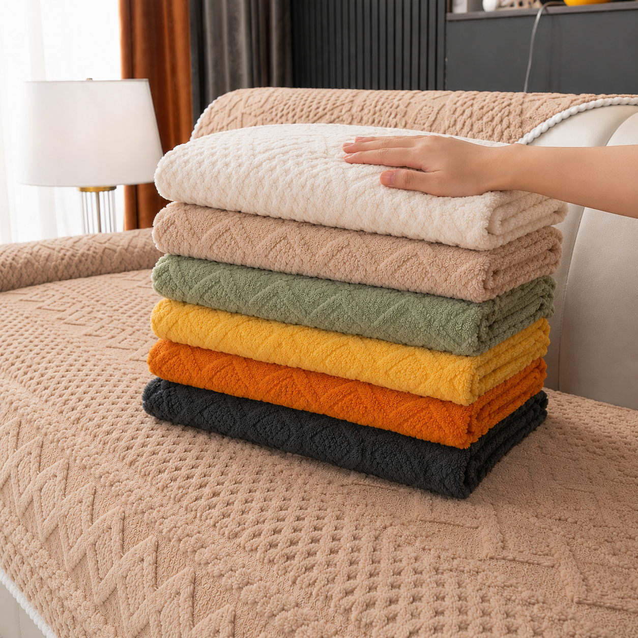 Non Slip Fluffy Geometric Jacquard Mat Couch Sofa Cover
