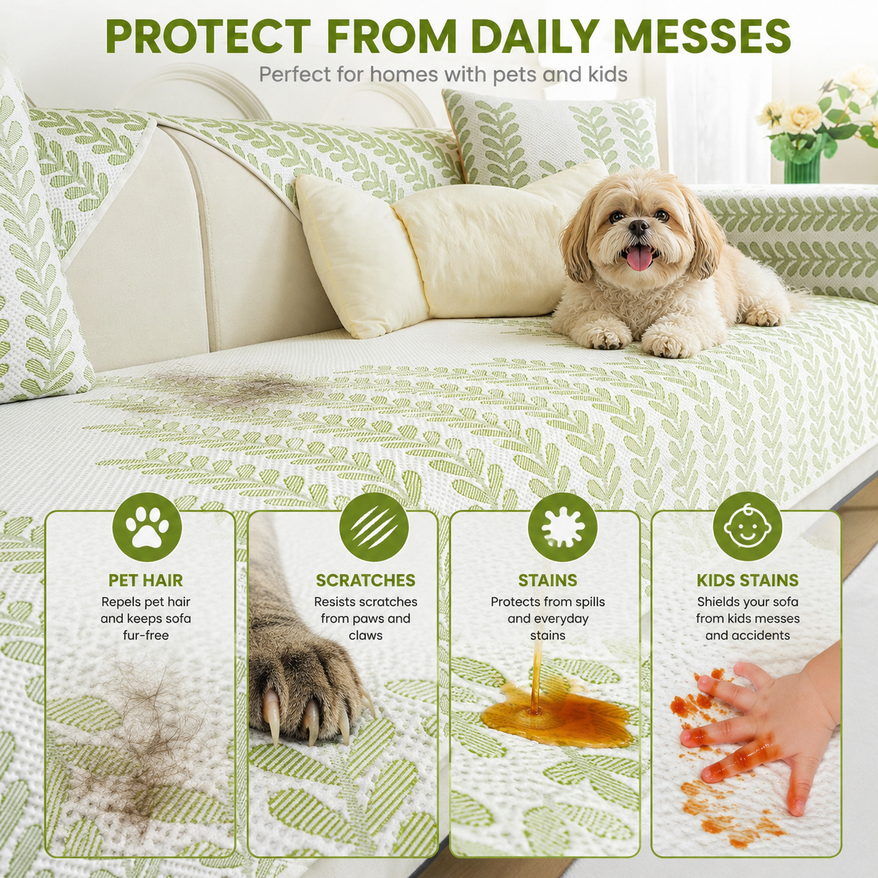 Elegant Botanical Leaf Ice Silk Sofa Couch Cover