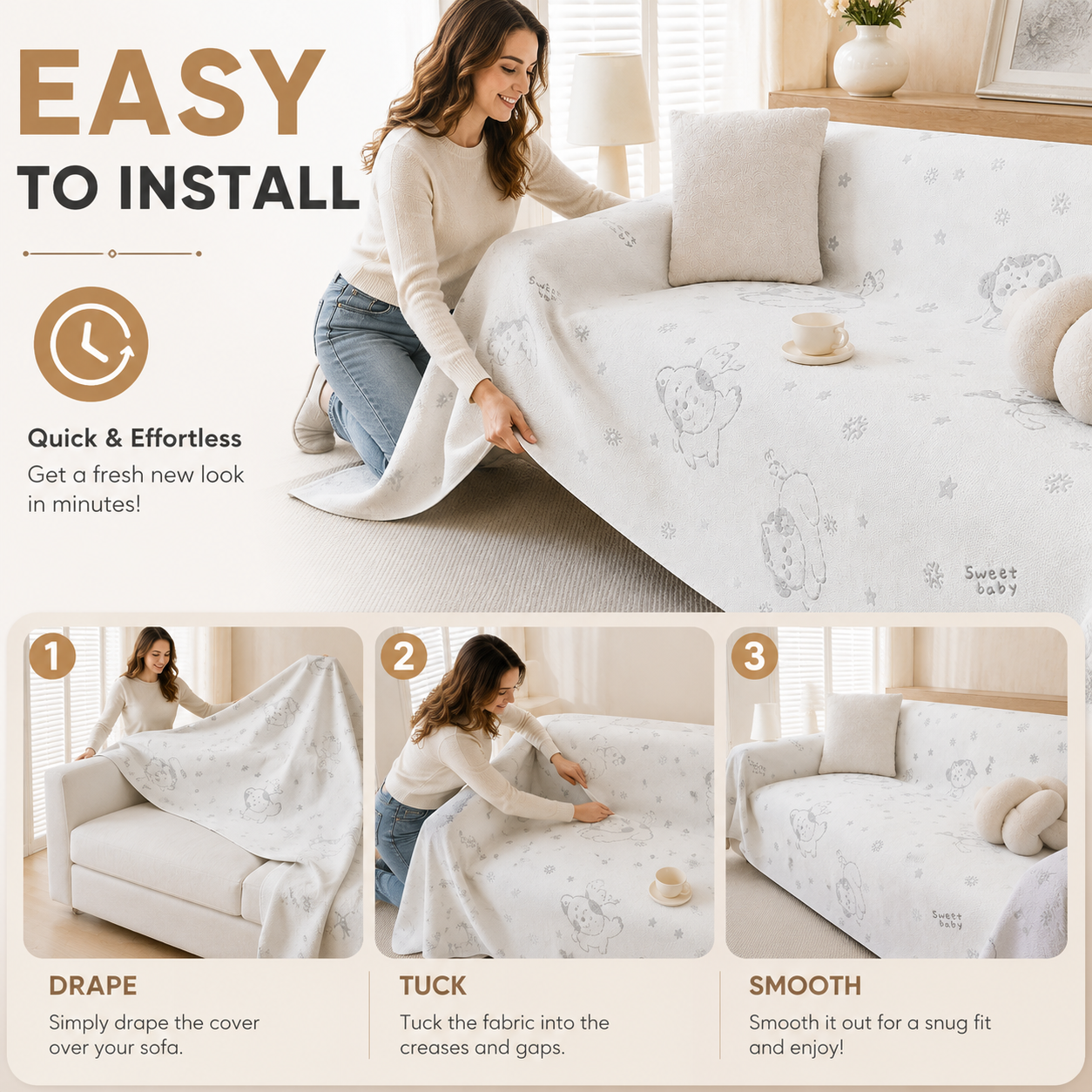 Non Slip Elegant Chenille Tassels Sofa Couch Cover
