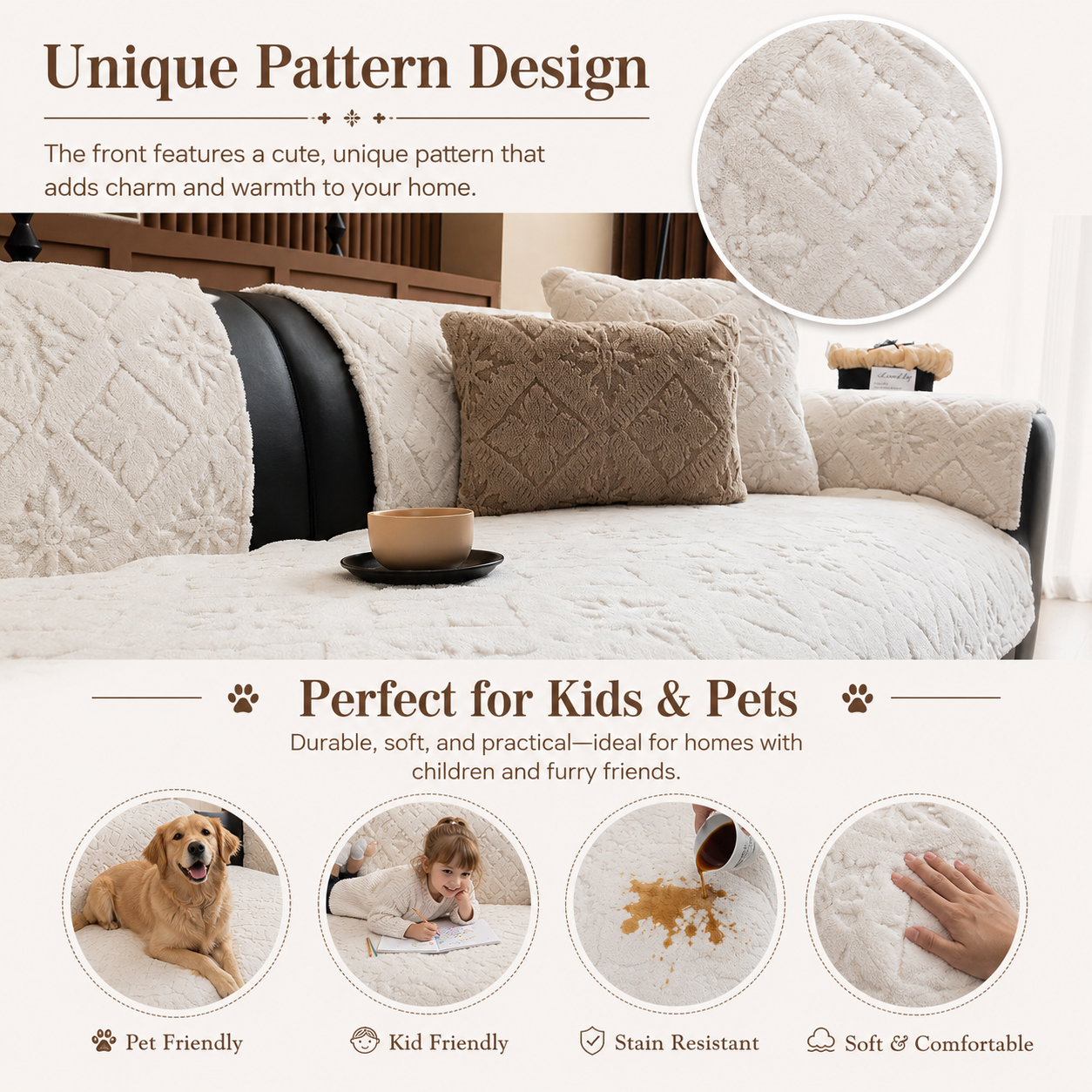 Non-Slip Jacquard Fleece Plush Sofa Couch Cover