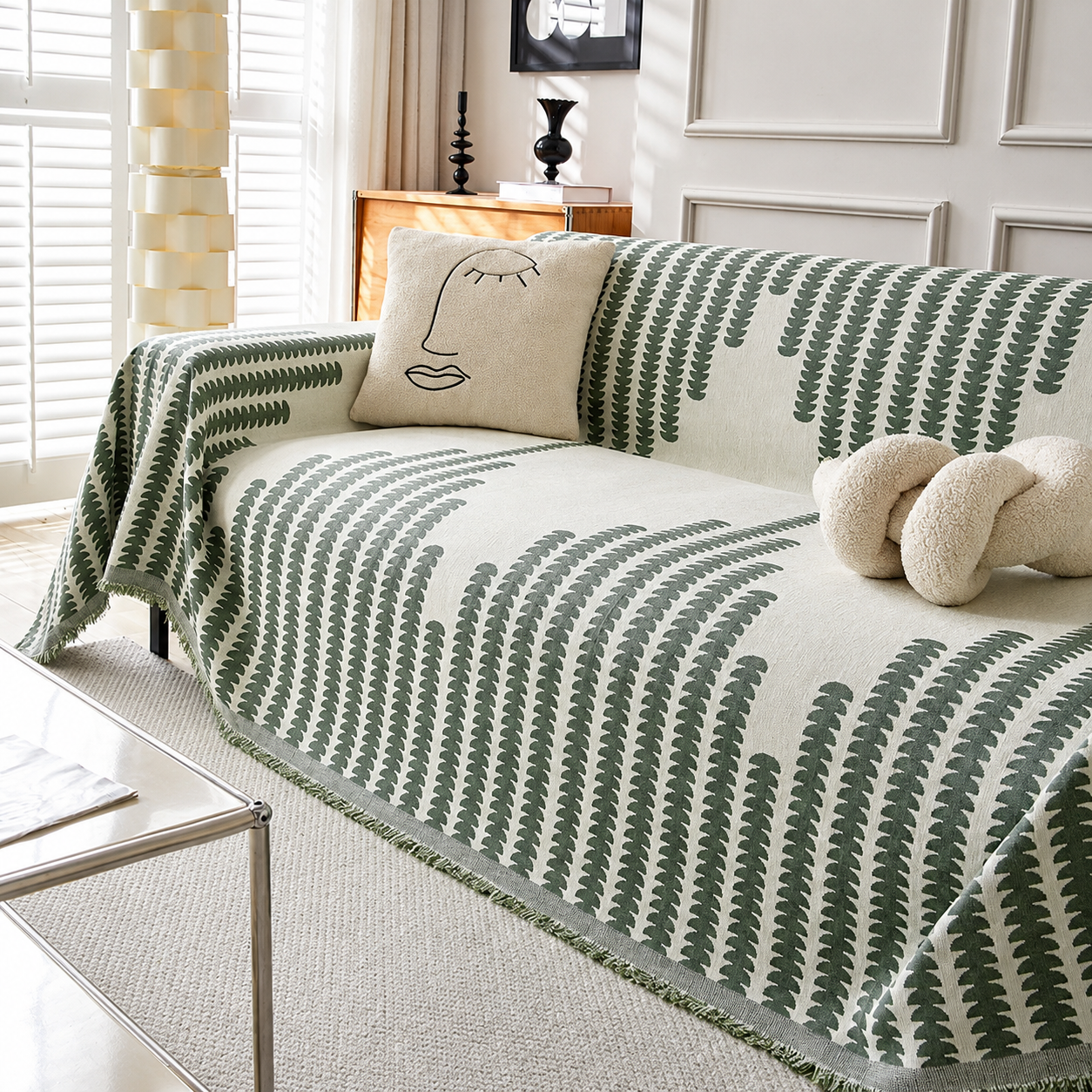 Elegance Chenille Anti-Slip Tassels Sofa Couch Cover