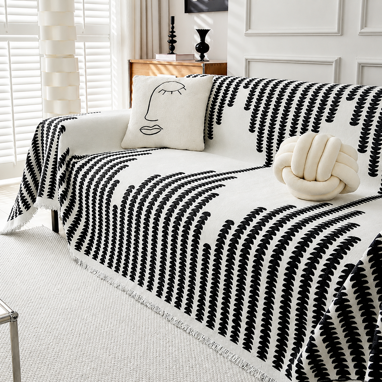 Elegance Chenille Anti-Slip Tassels Sofa Couch Cover