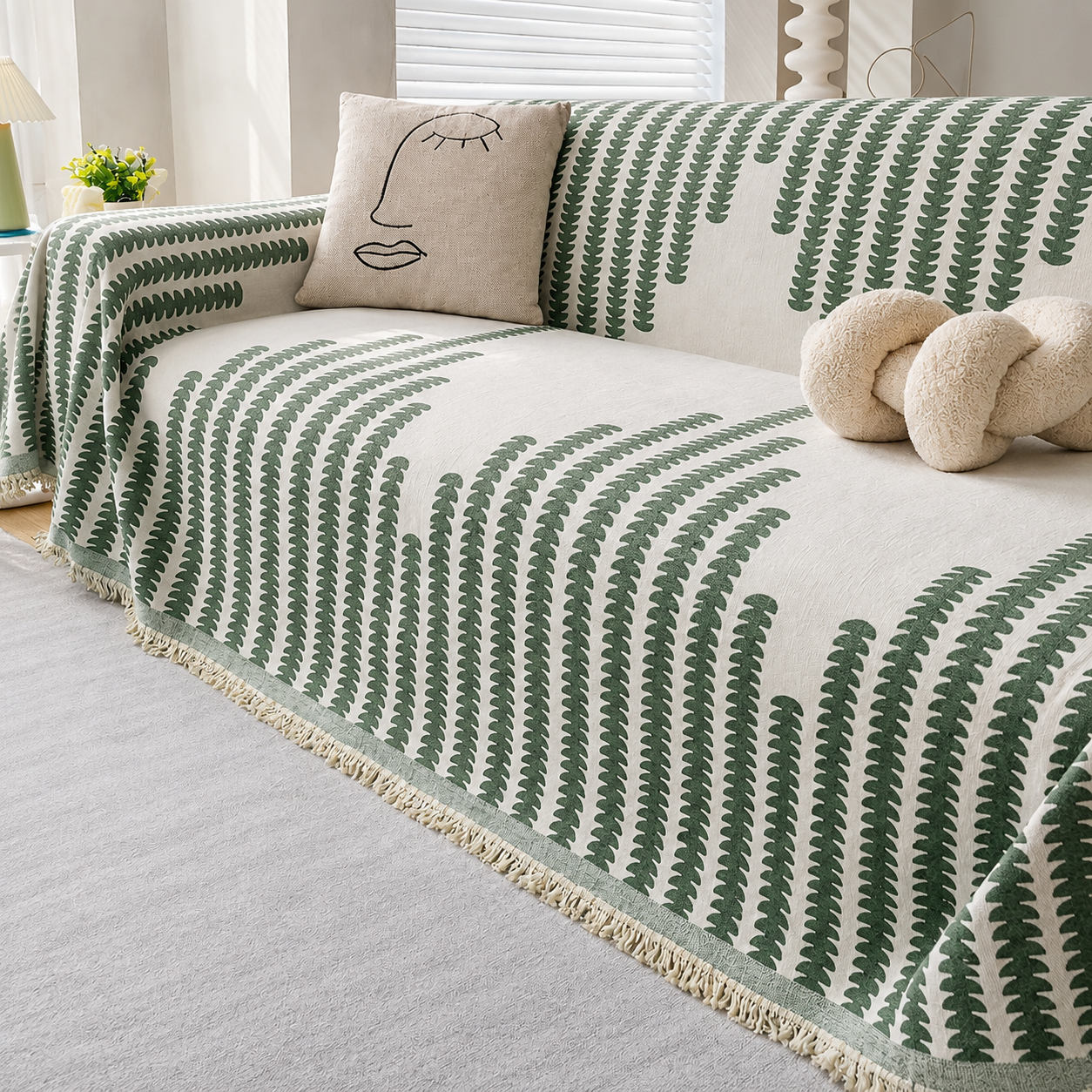 Elegance Chenille Anti-Slip Tassels Sofa Couch Cover