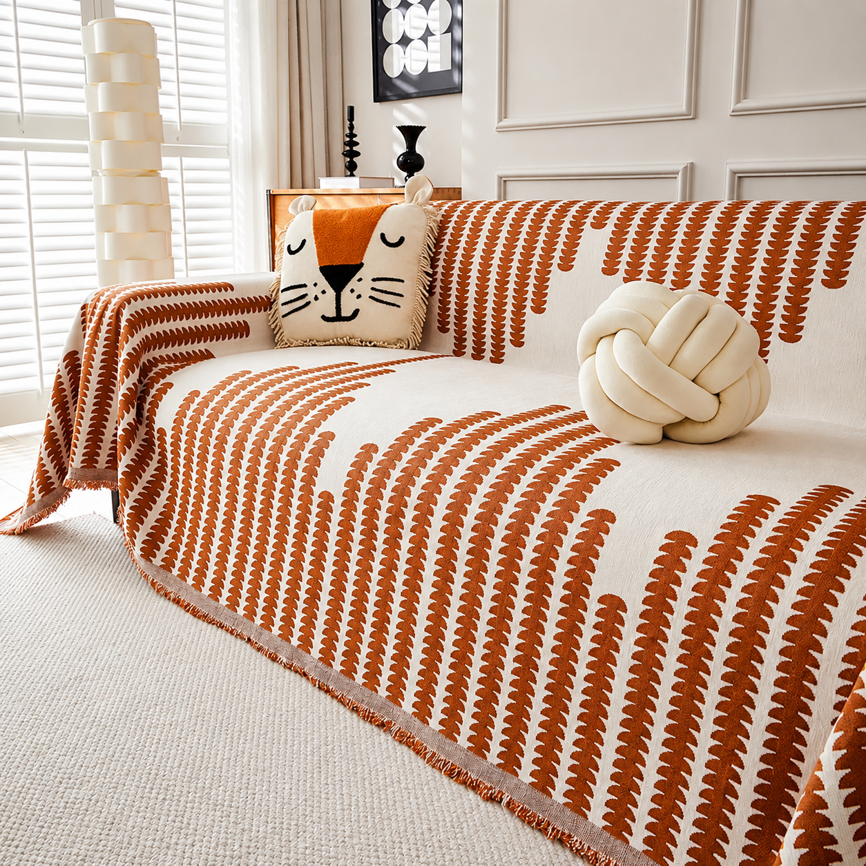 Elegance Chenille Anti-Slip Tassels Sofa Couch Cover