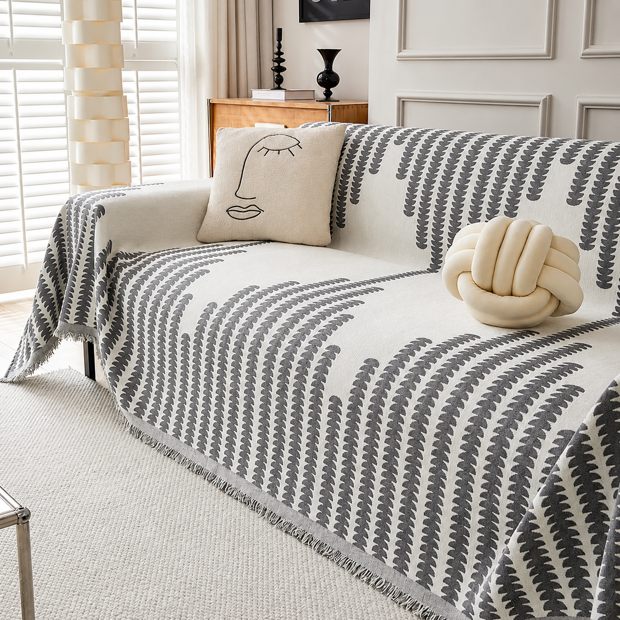 Elegance Chenille Anti-Slip Tassels Sofa Couch Cover
