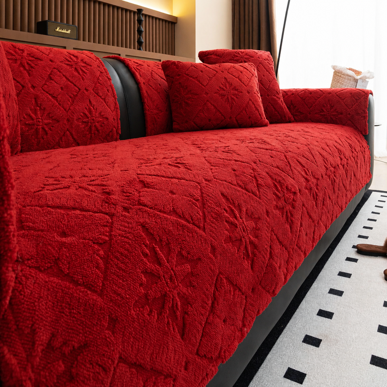 Non-Slip Jacquard Fleece Plush Sofa Couch Cover