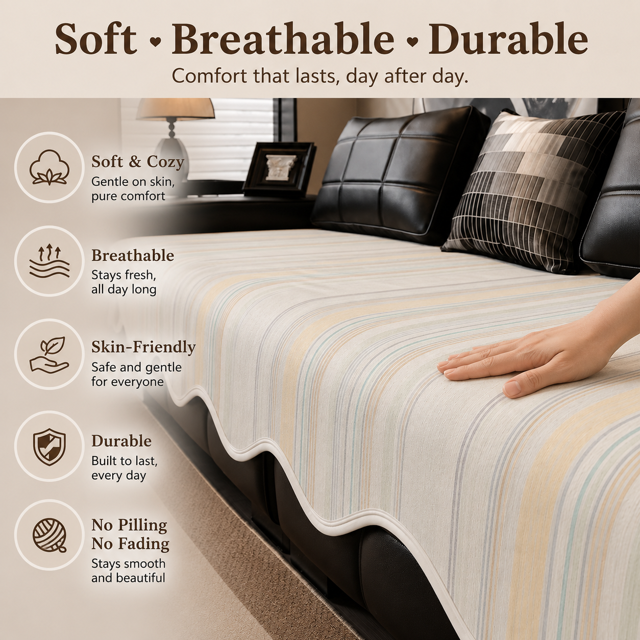 Non-Slip Pastel Watercolor Stripe Chenille Sofa Cover