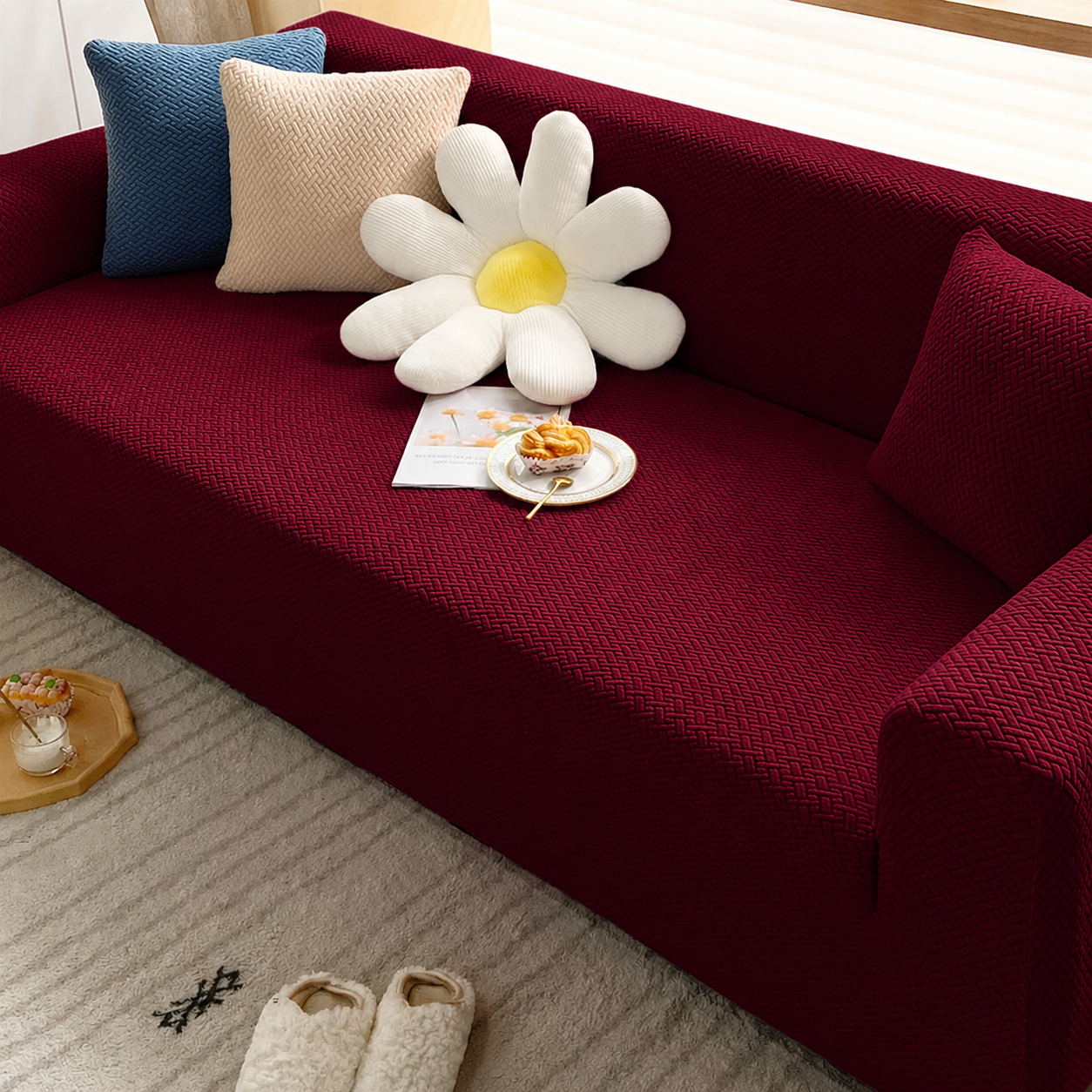 L Shape Jacquard Geometric Slipcover Couch Sofa Cover