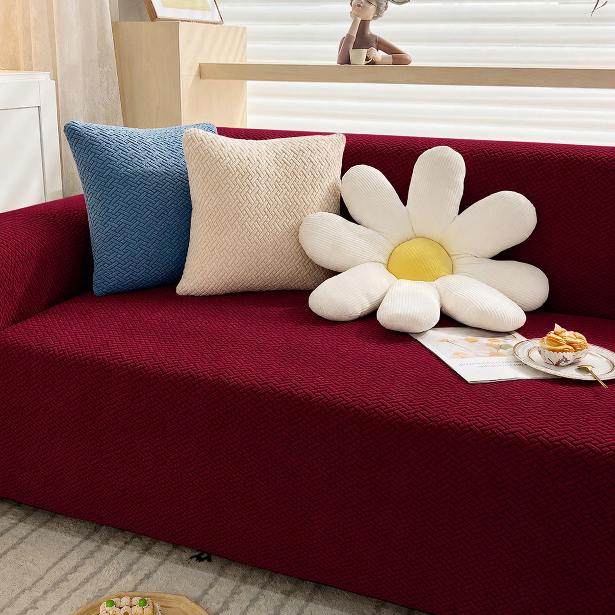 L Shape Jacquard Geometric Slipcover Couch Sofa Cover