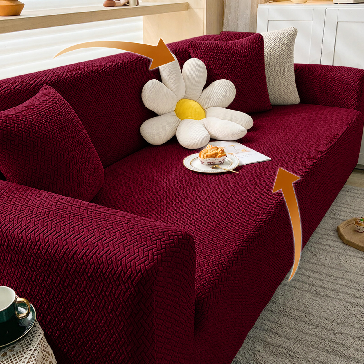L Shape Jacquard Geometric Slipcover Couch Sofa Cover