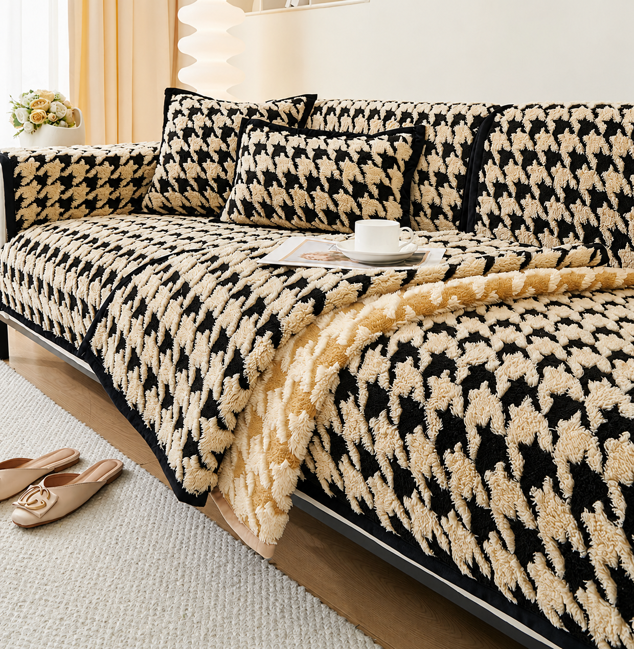 Non Slip Jacquard Plush Fuzzy Mat Couch Sofa Cover