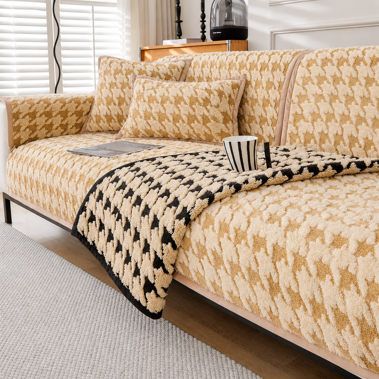 Non Slip Jacquard Plush Fuzzy Mat Couch Sofa Cover