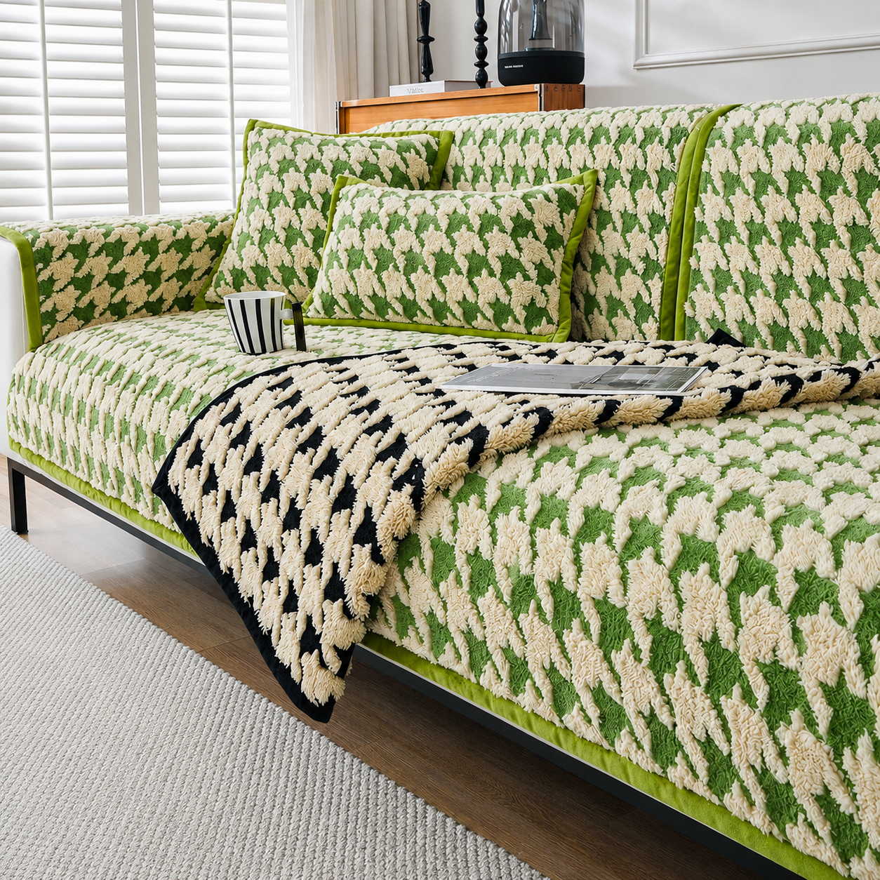 Non Slip Jacquard Plush Fuzzy Mat Couch Sofa Cover