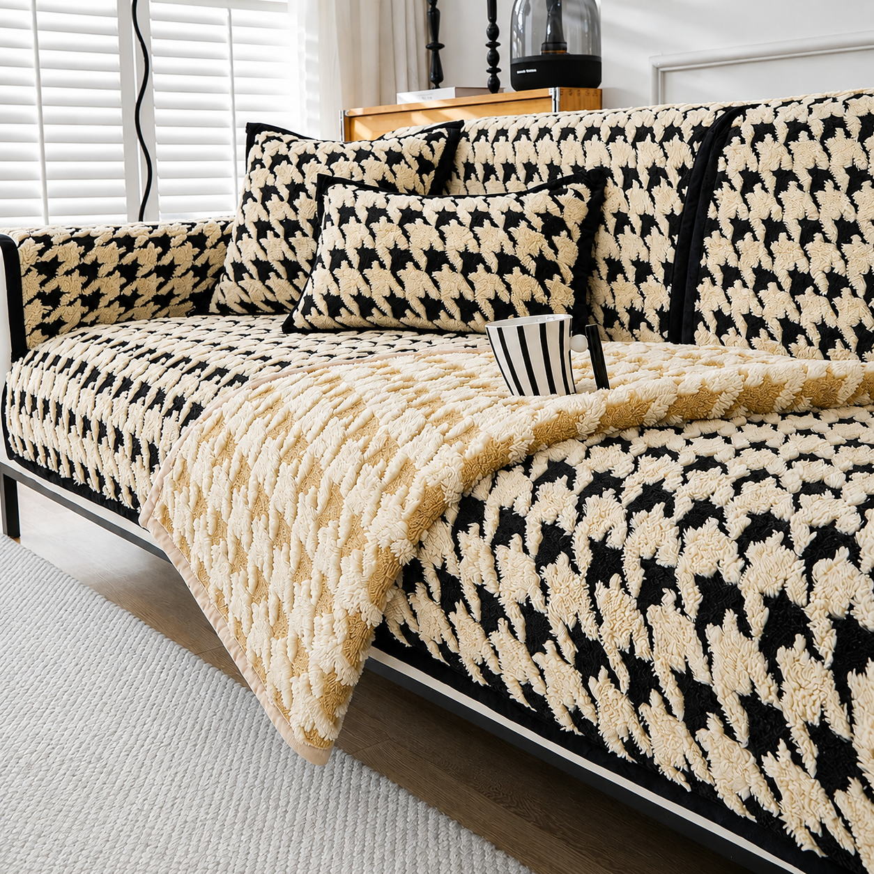 Non Slip Jacquard Plush Fuzzy Mat Couch Sofa Cover