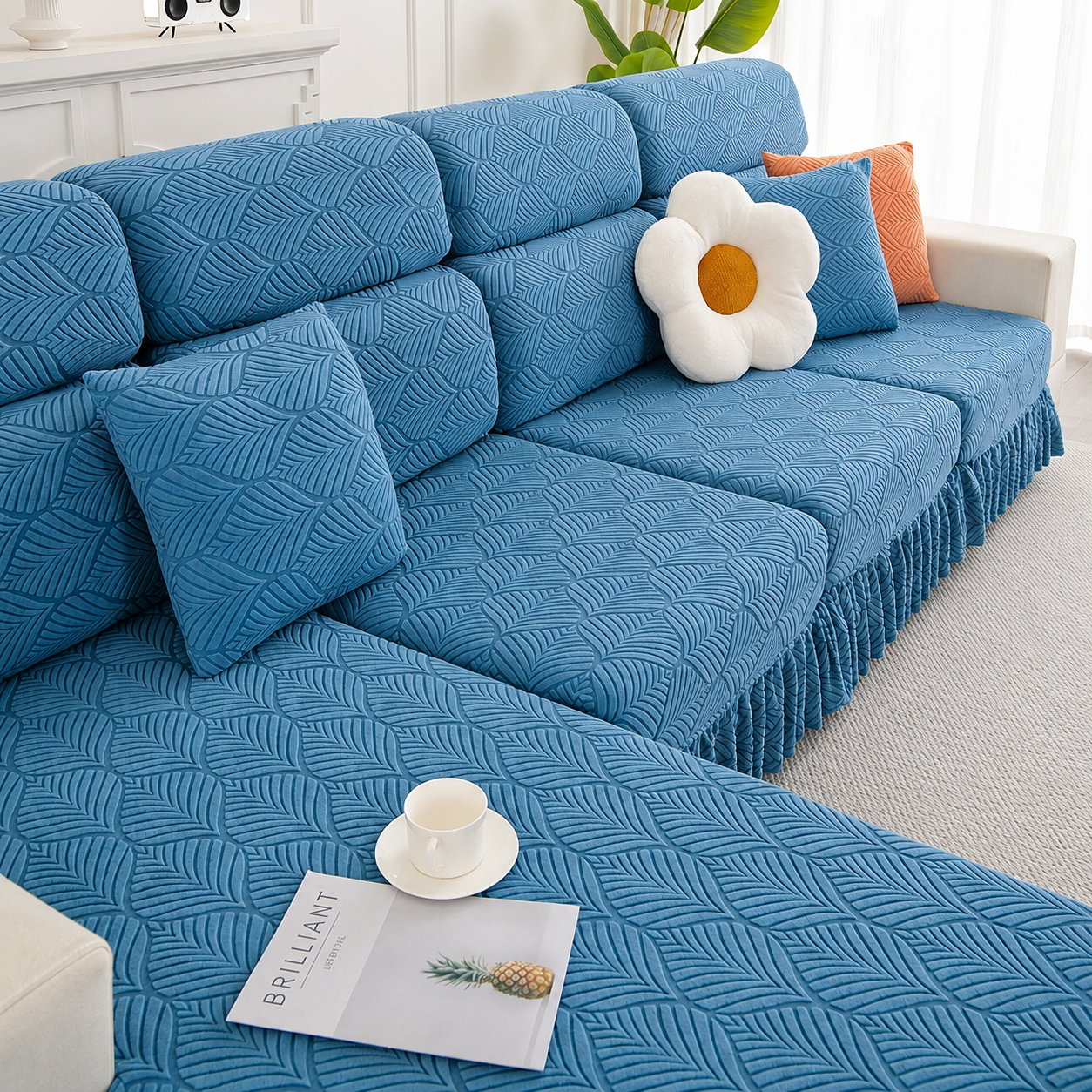 Jacquard Anti-Slip L Shaped Skirt Cushion Sofa Couch Cover