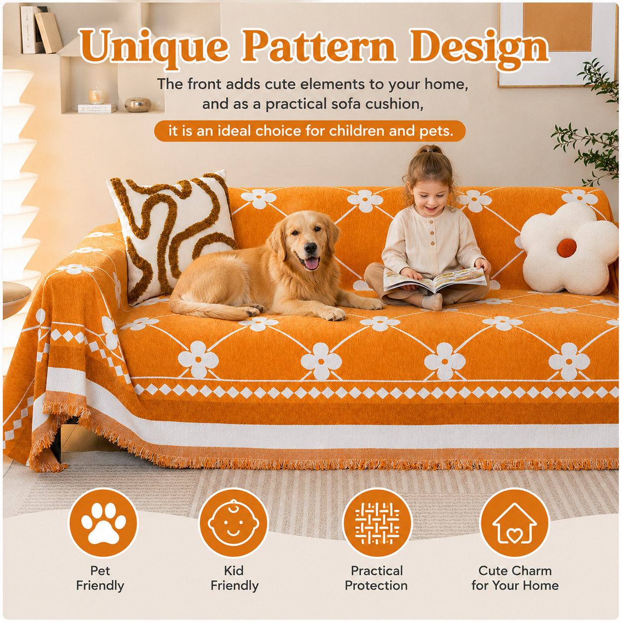 Non-Slip Woven Floral Trellis Chenille Tassels Sofa Couch Cover