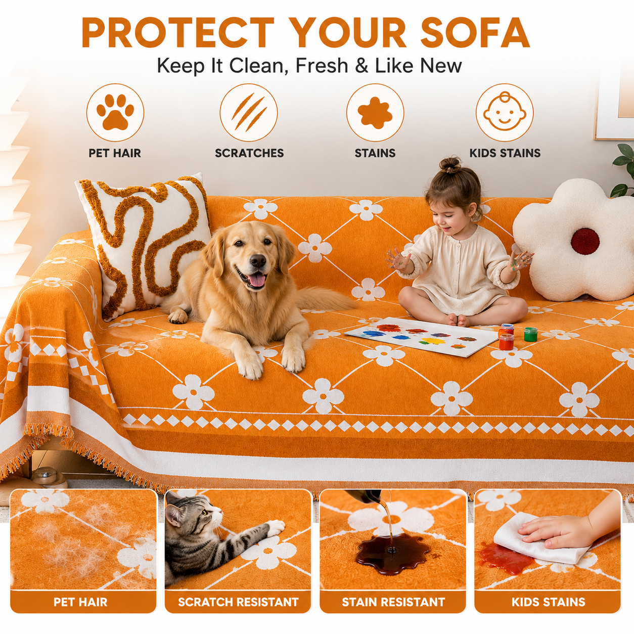 Non-Slip Woven Floral Trellis Chenille Tassels Sofa Couch Cover