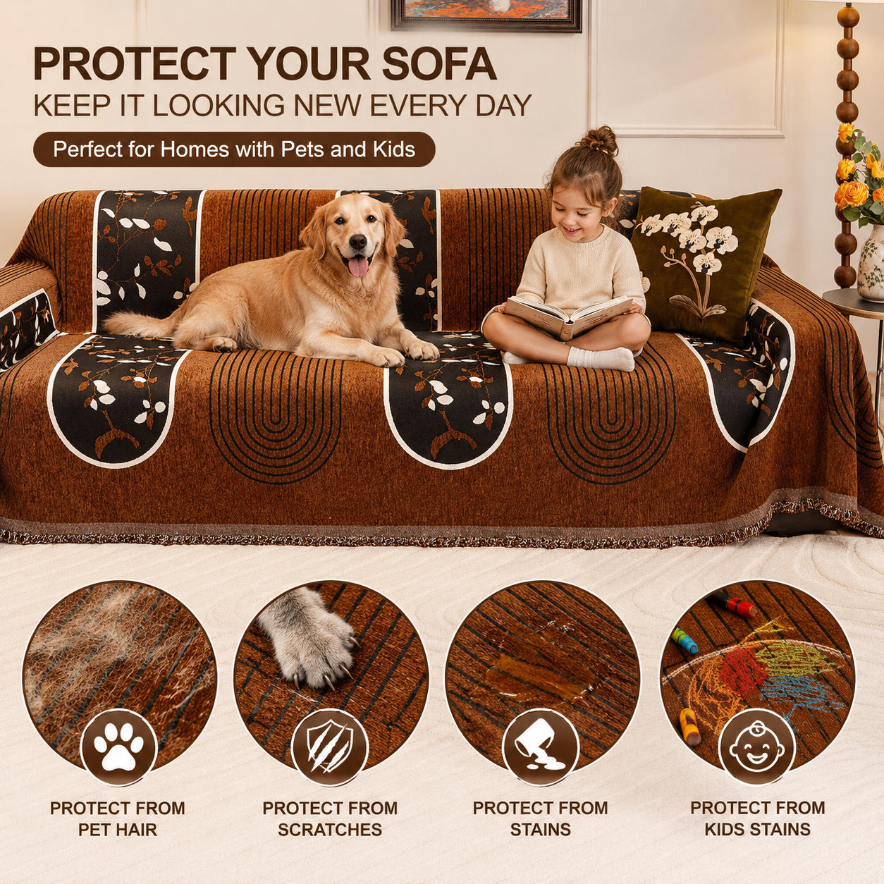 Non-Slip Modern Geometric Chenille Tassels Sofa Couch Cover