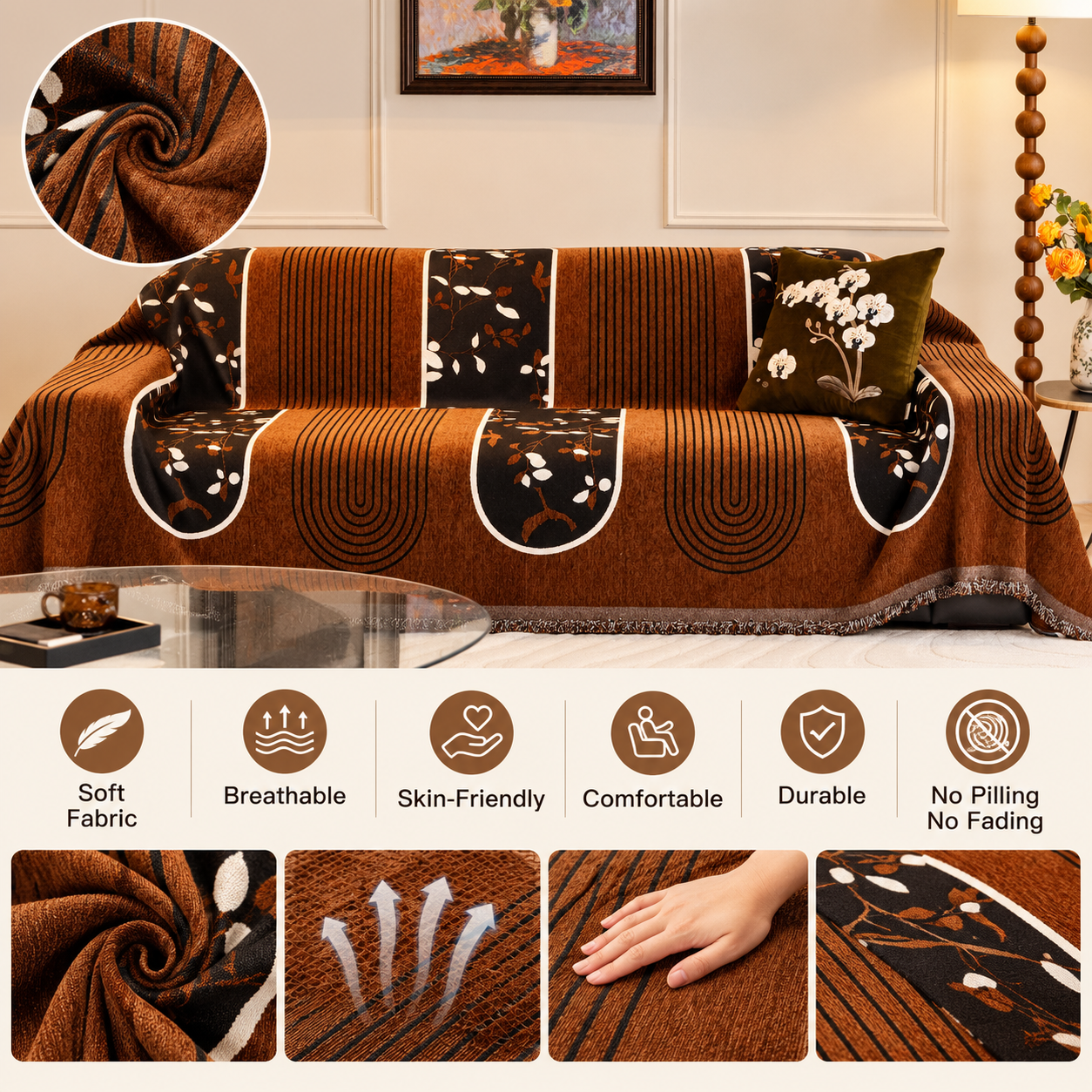 Non-Slip Modern Geometric Chenille Tassels Sofa Couch Cover