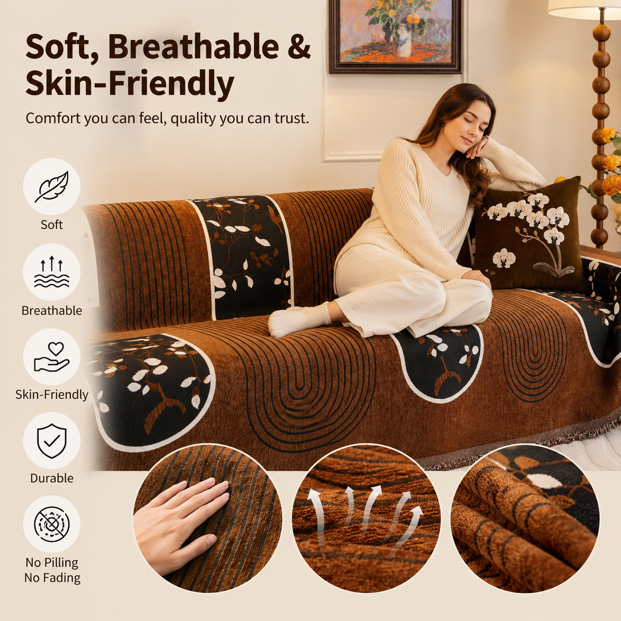 Non-Slip Modern Geometric Chenille Tassels Sofa Couch Cover
