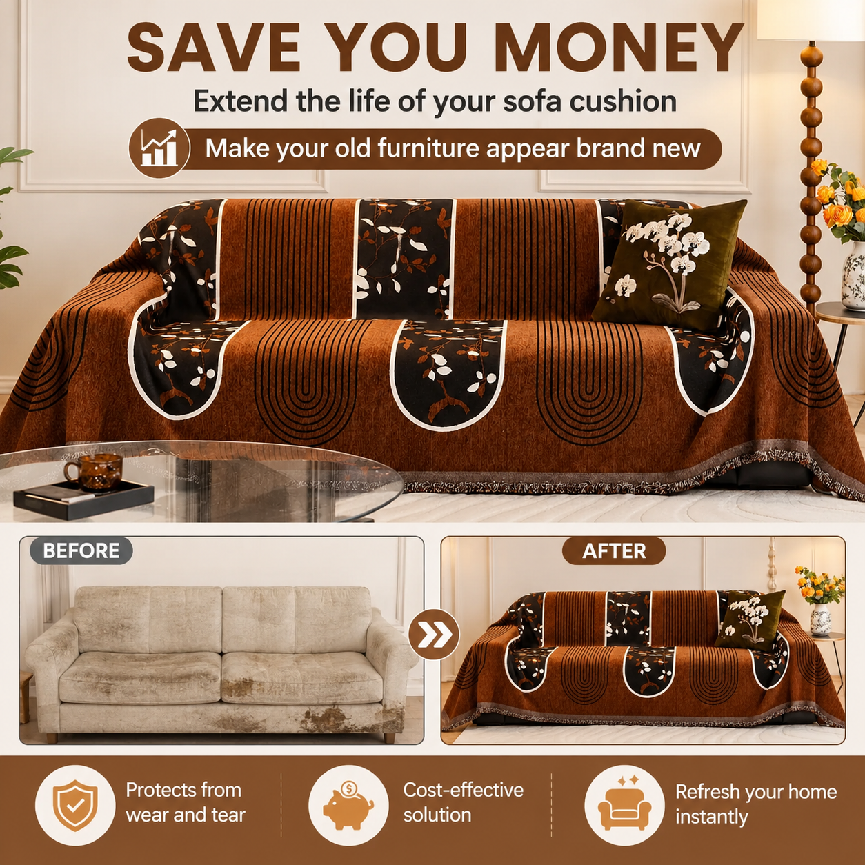 Non-Slip Modern Geometric Chenille Tassels Sofa Couch Cover