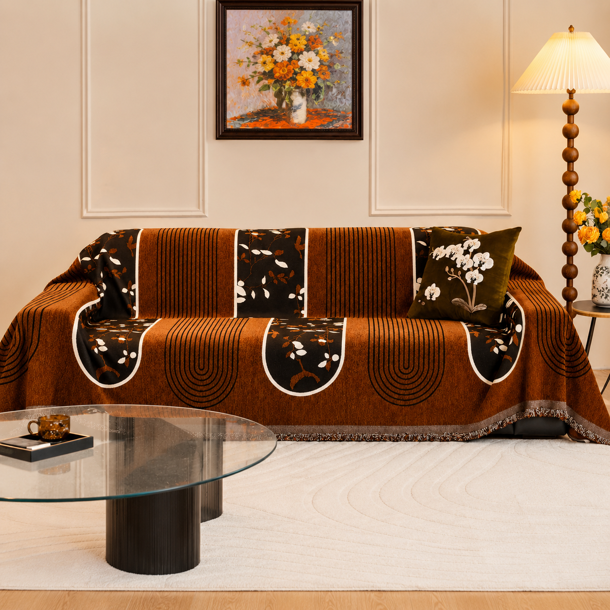 Non-Slip Modern Geometric Chenille Tassels Sofa Couch Cover