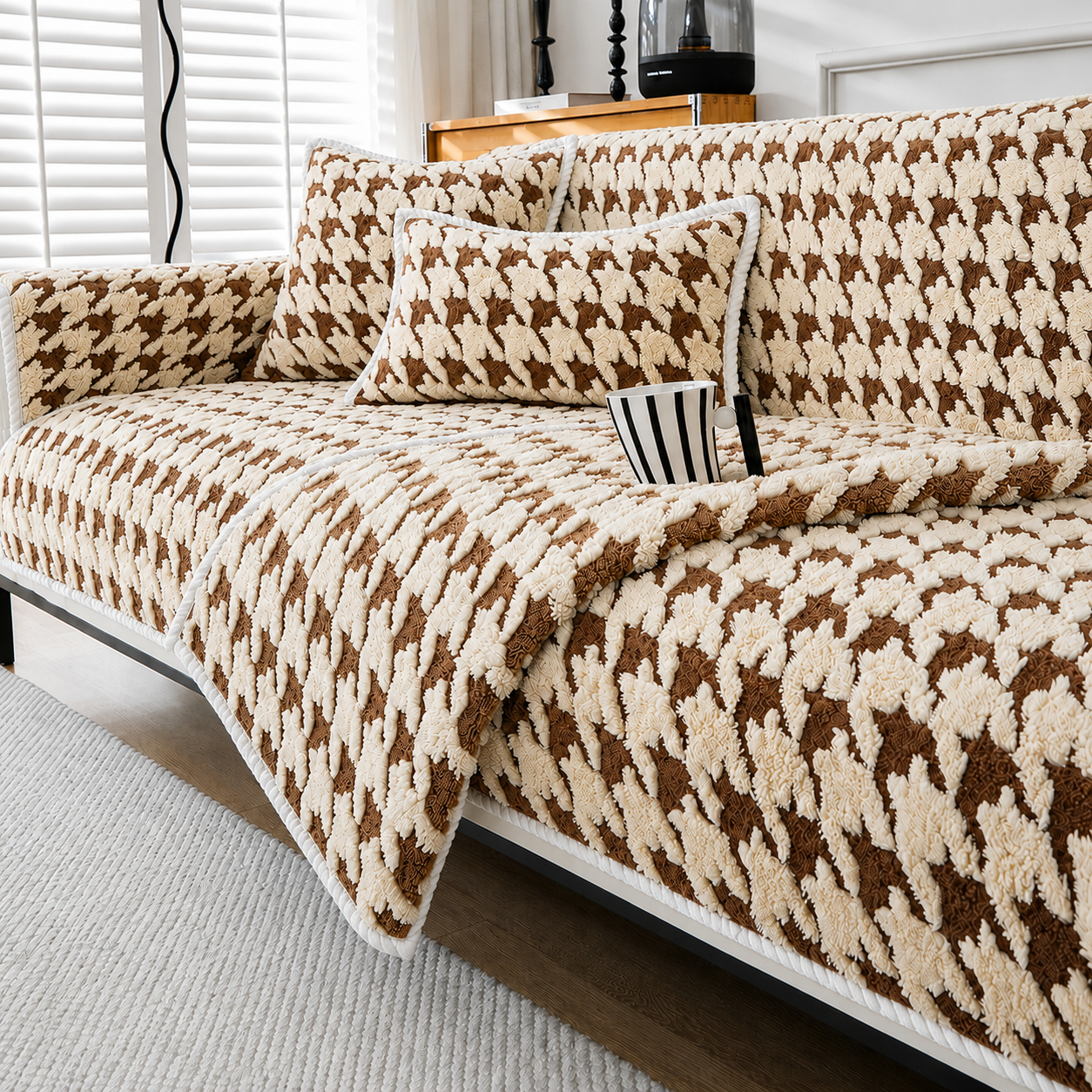 Non Slip Jacquard Plush Fuzzy Mat Couch Sofa Cover