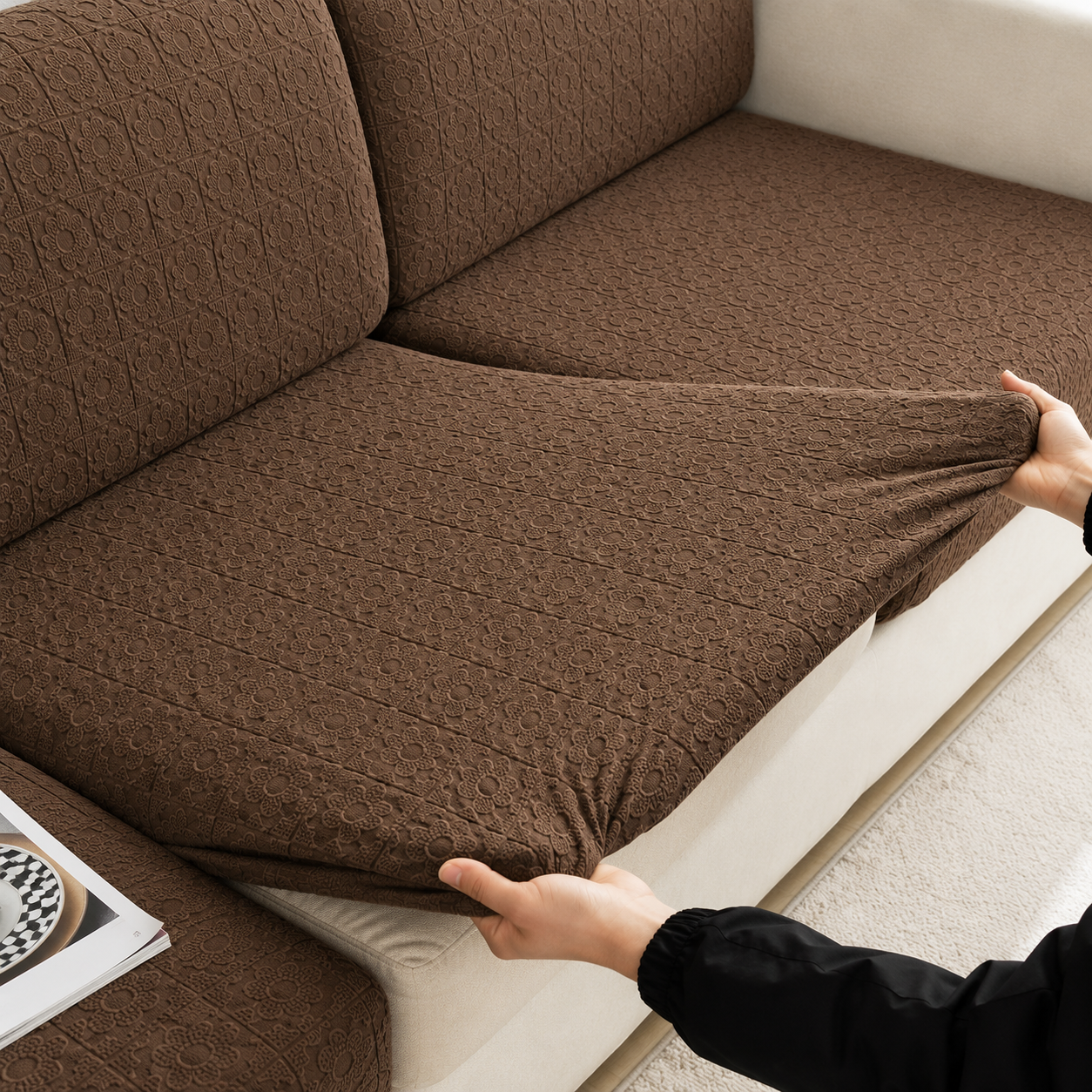 Anti Slip Daisy Floral L Shaped Cushion Sofa Couch Cover