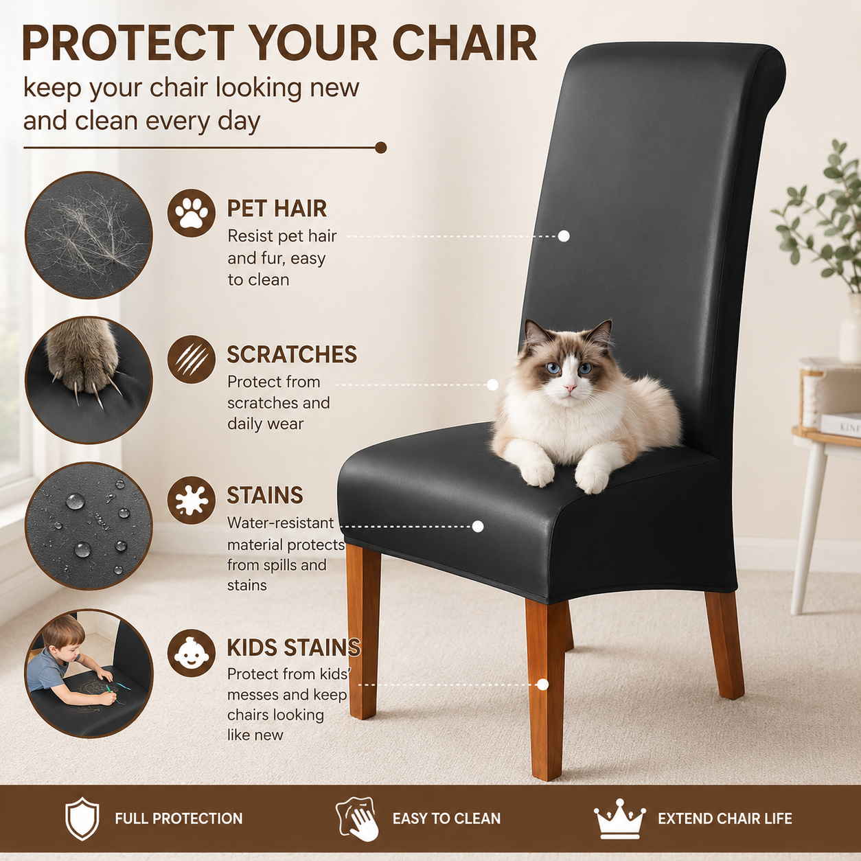 Anti Slip Oversize PU Stretch Slipcover Dinning Chair Cover
