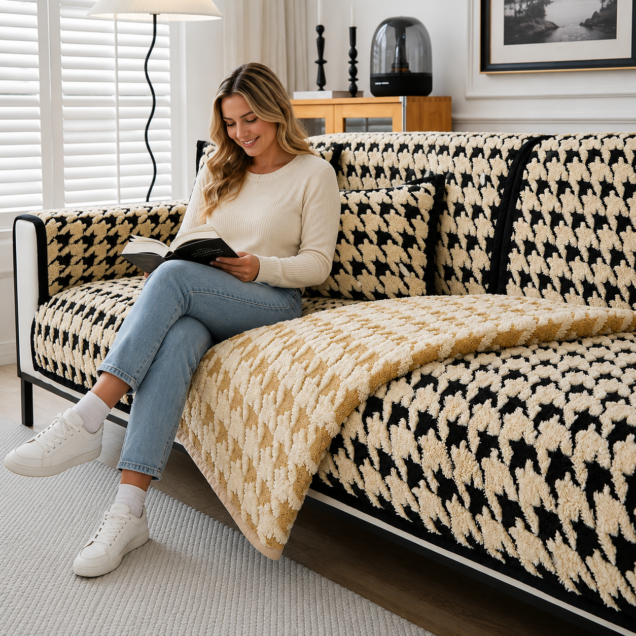 Non Slip Jacquard Plush Fuzzy Mat Couch Sofa Cover