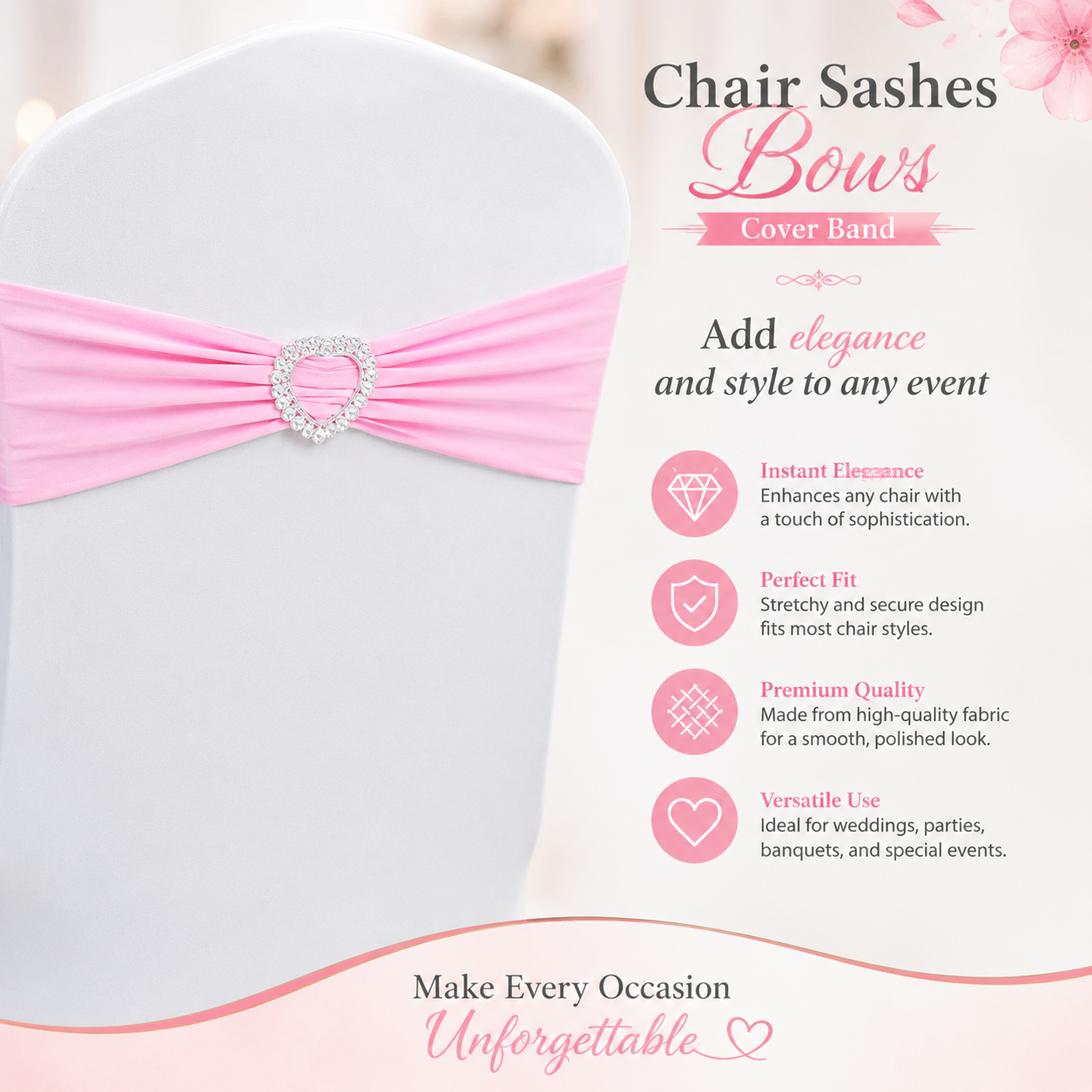 Elegant Decor Stretch Spandex Chair Sashes Bows Cover Band