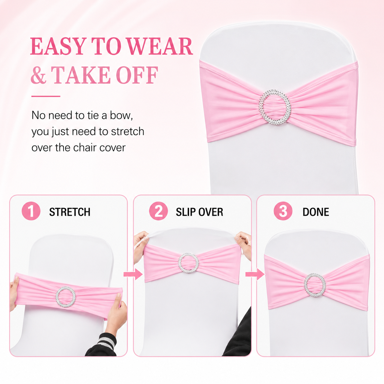 Elegant Decor Stretch Spandex Chair Sashes Bows Cover Band