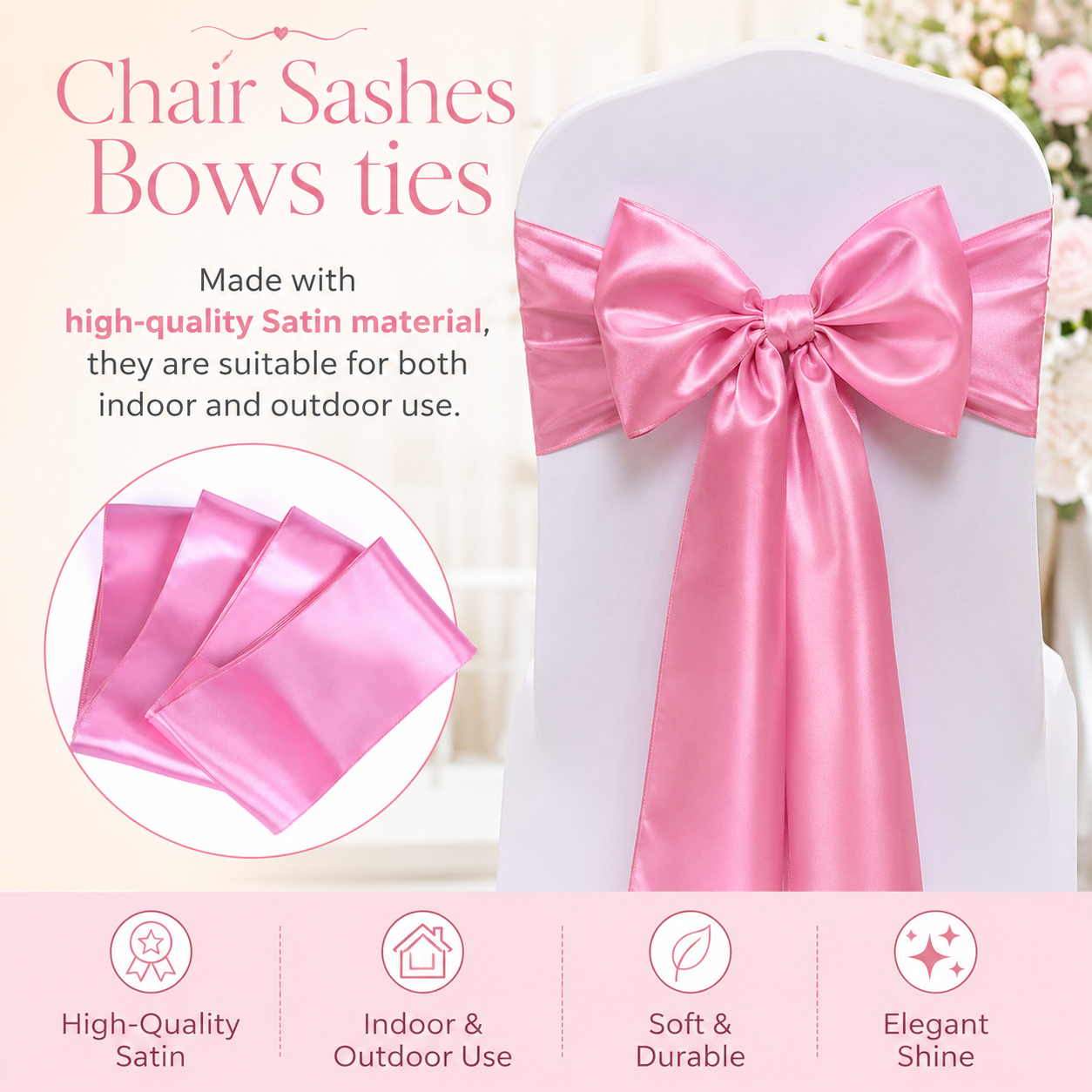 Elegance Decor Satin Chair Sashes Bows Ties