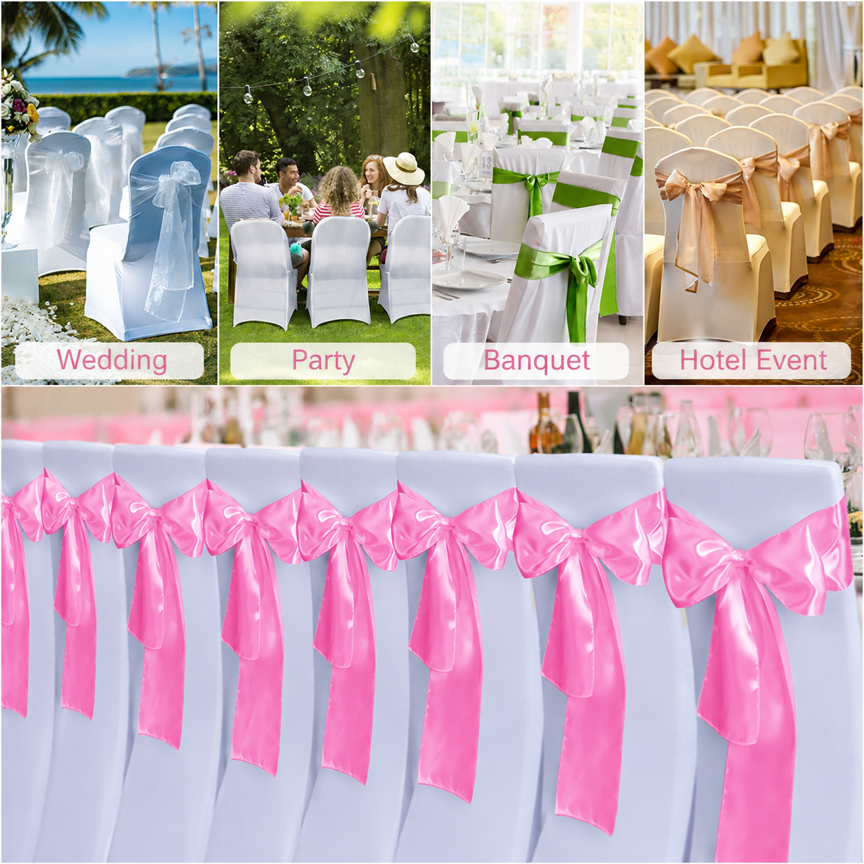 Elegance Decor Satin Chair Sashes Bows Ties