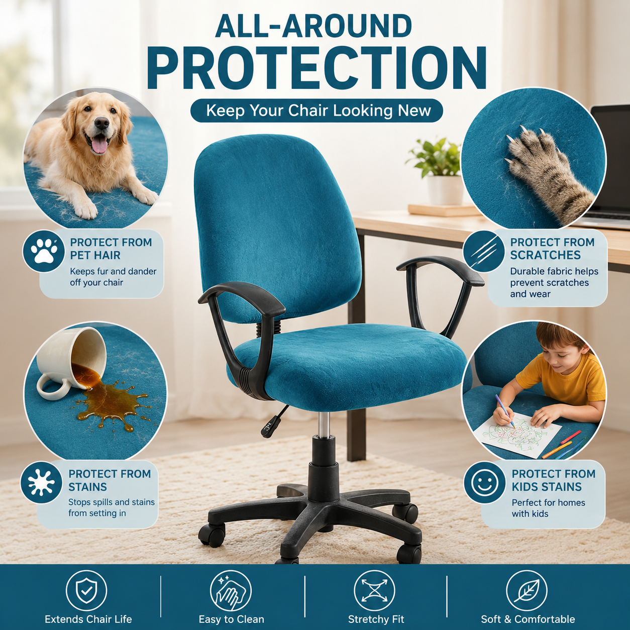 Velvet Stretch Slipcover Office Chair Cover