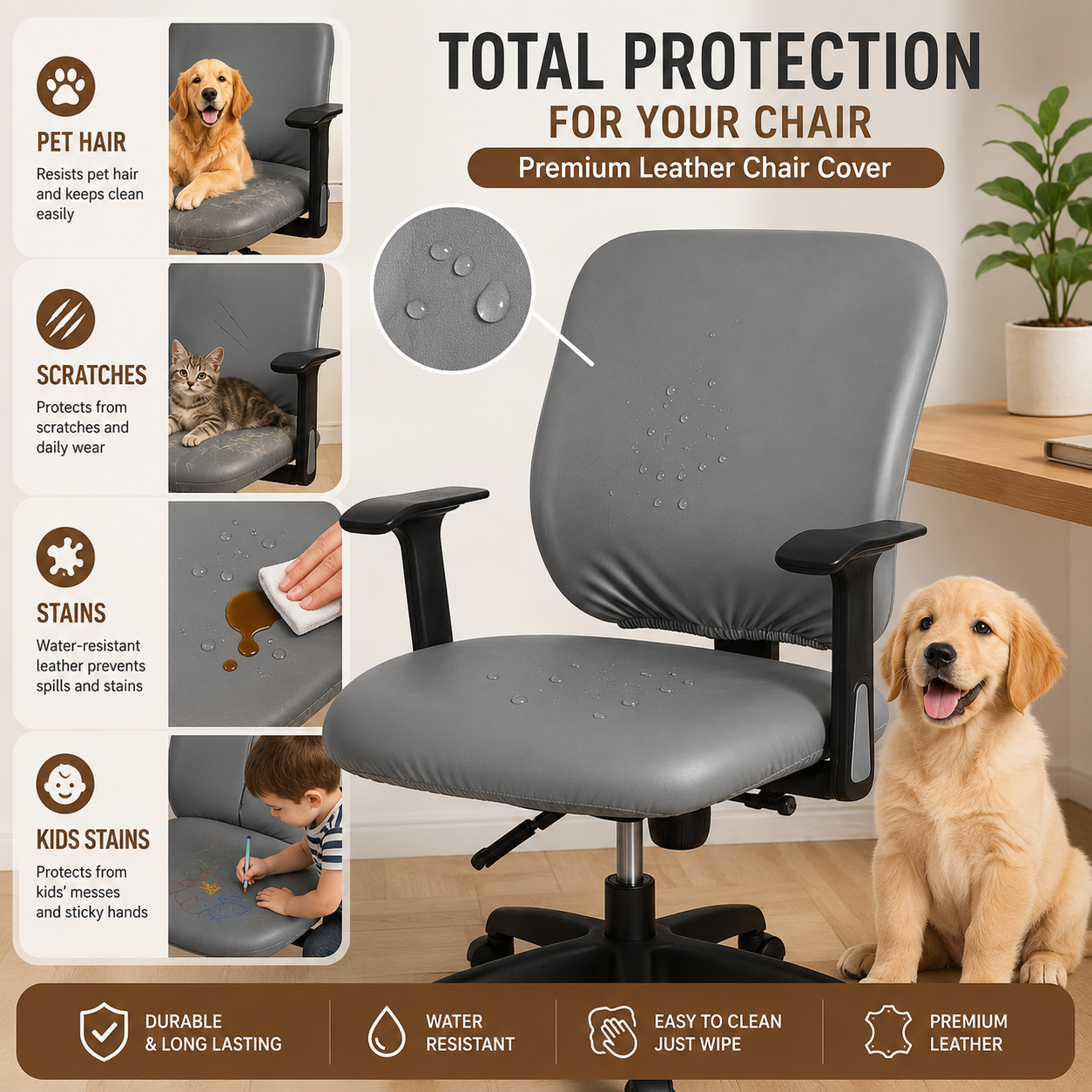 Stretch PU Leather Slipcover Office Chair Cover