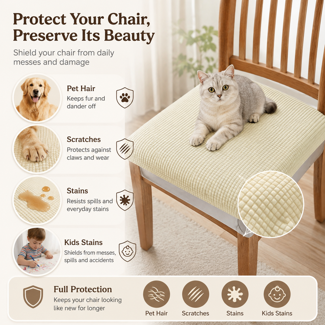 Jacquard Corduroy Stretchy Slipcover Dinning Chair Seat Cover