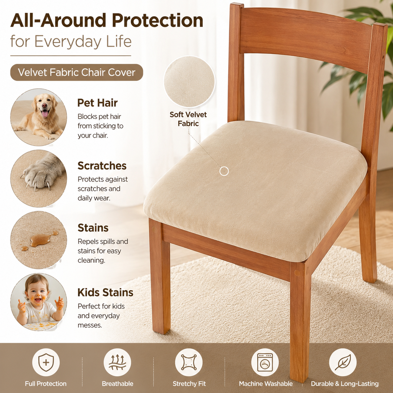 Velvet Stretchy Slipcover Dinning Chair Seat Cover