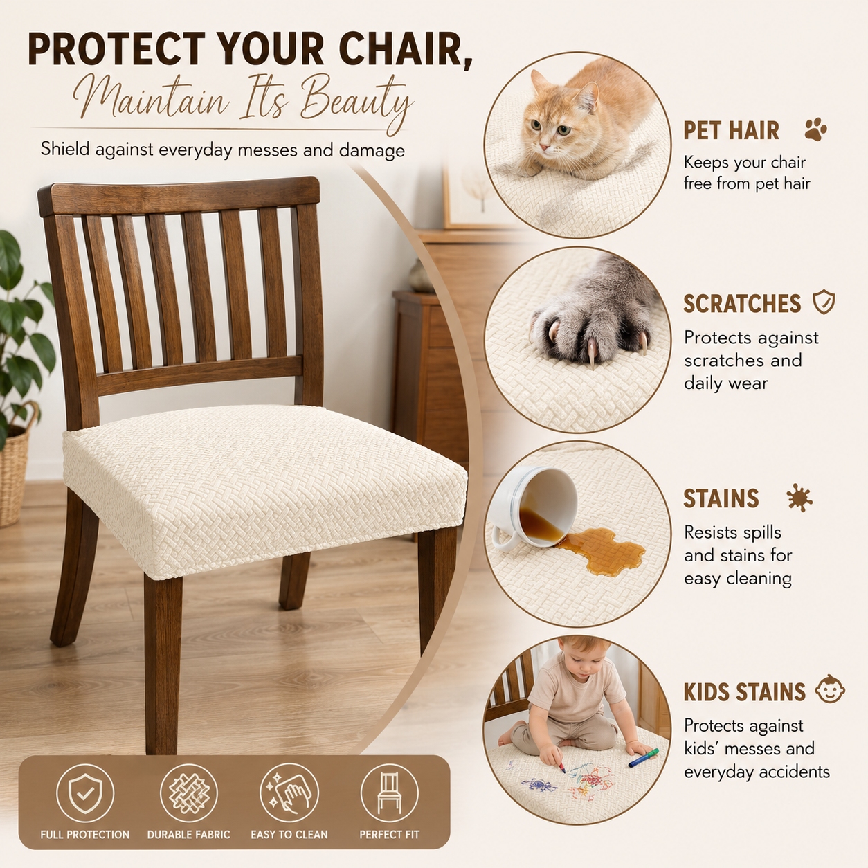 Jacquard Basketweave Stretchy Slipcover Chair Seat Cover