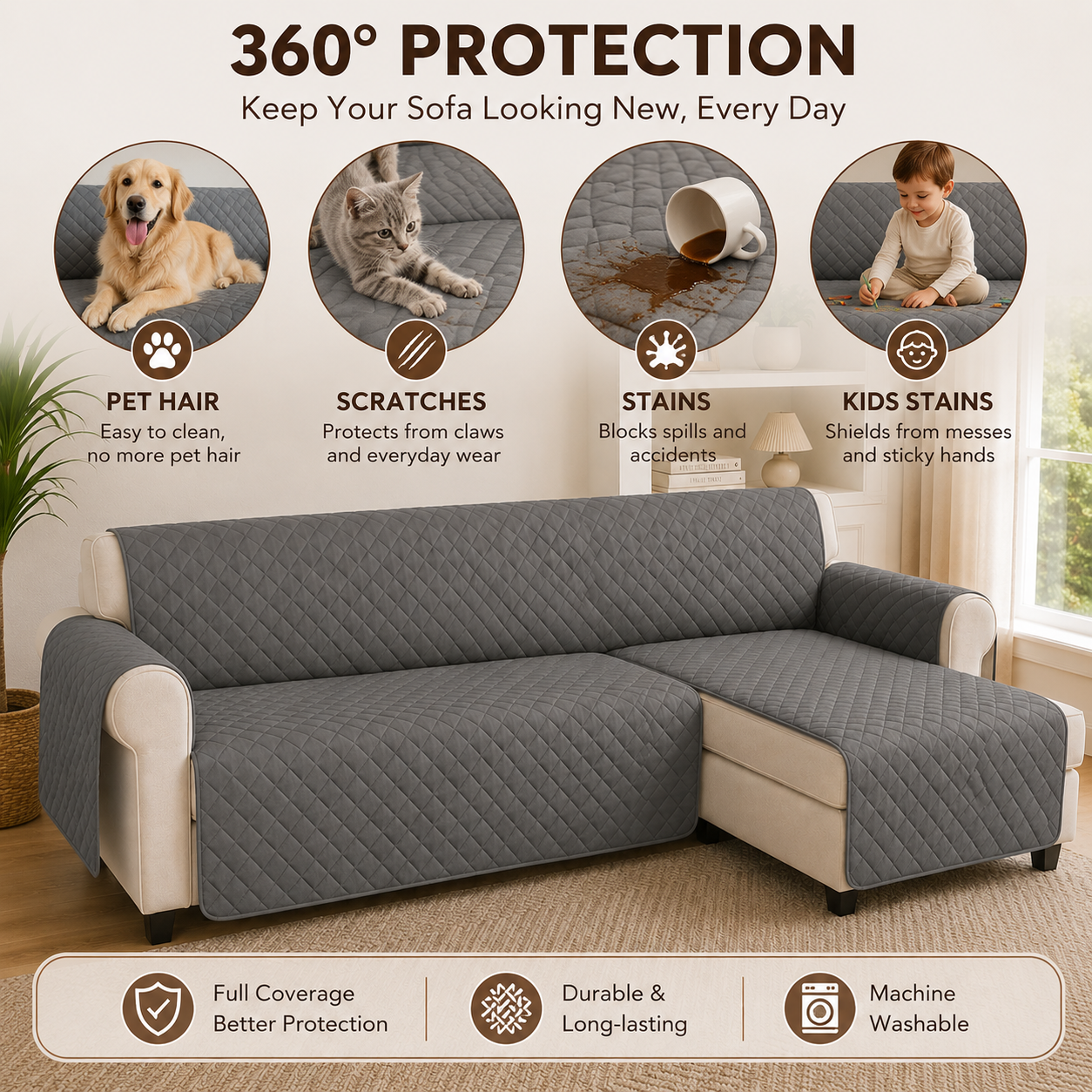 L Shape Quilted Slipcover Mat Sofa Couch Cover