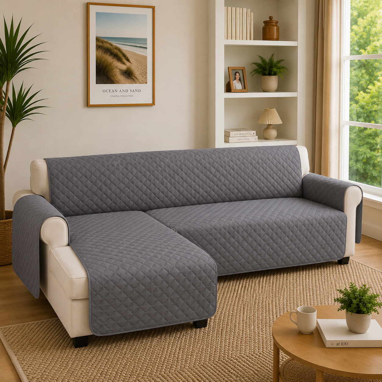 L Shape Quilted Slipcover Mat Sofa Couch Cover